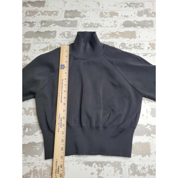 Zara Cropped Mock Long Sleeve Sweater with Padded Shoulders Women's Medium Black - Picture 4 of 6